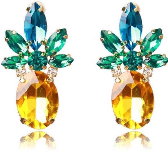 Sparkle Pineapple Statement Earrings Tropical - Picture 6 of 7